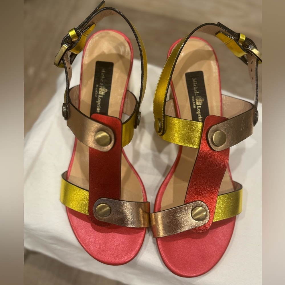 Michele Lopriore Block Sandal Heels, Multi Color Women’s Size 8, 38.